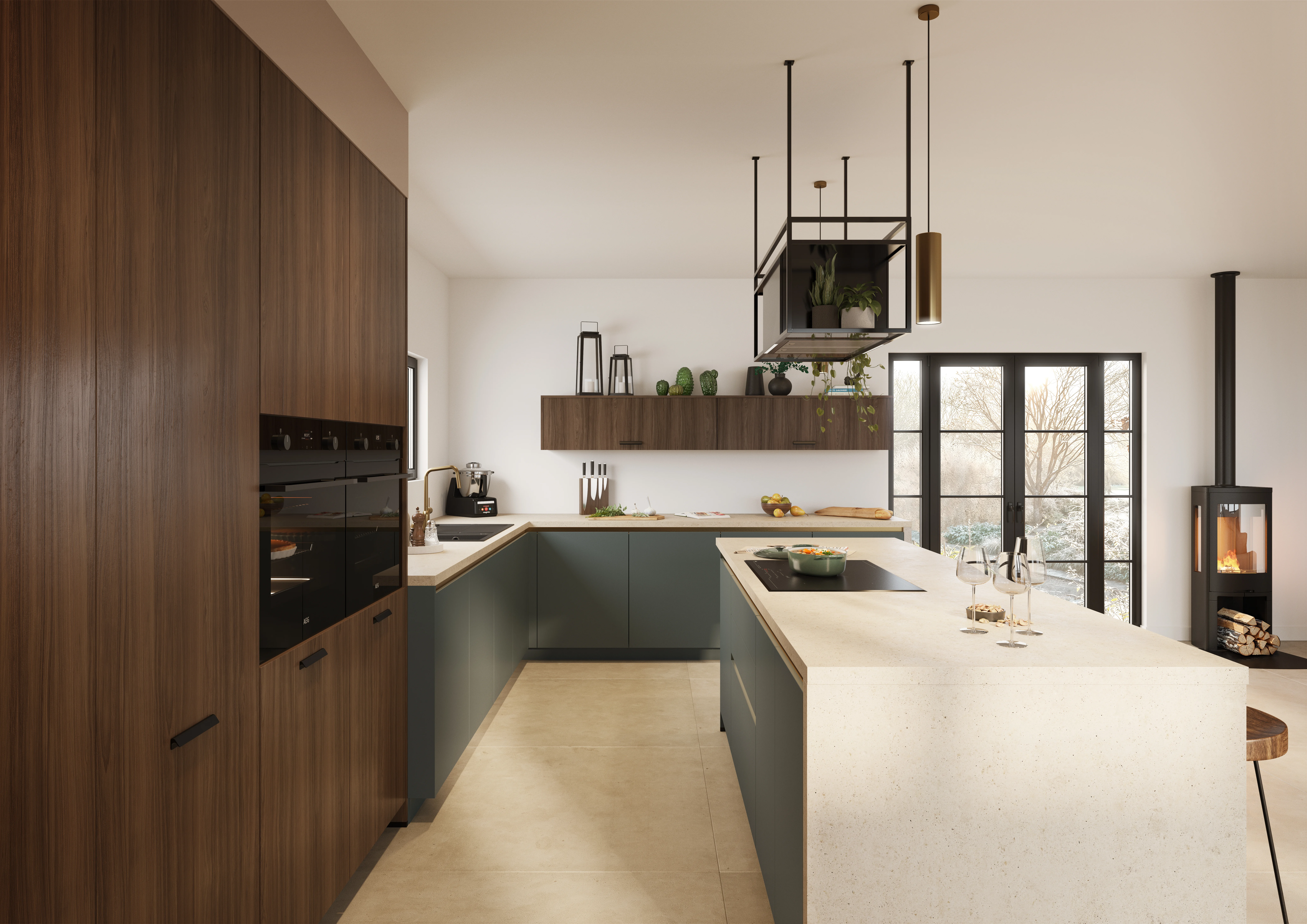 Cocina moderna con encimera de granito claro